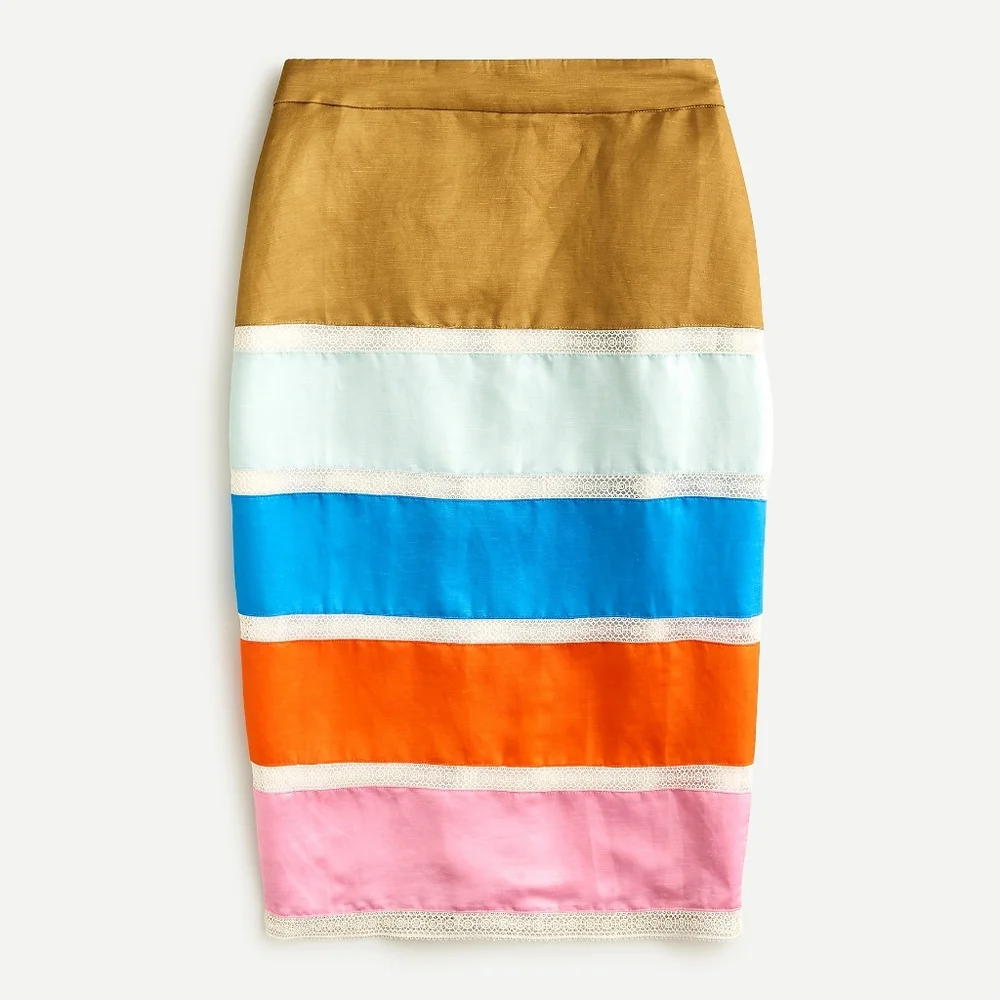 New! J Crew 6 Colorblock Orange Blue Gold Crochet Ribbon Skirt Bottoms NWT